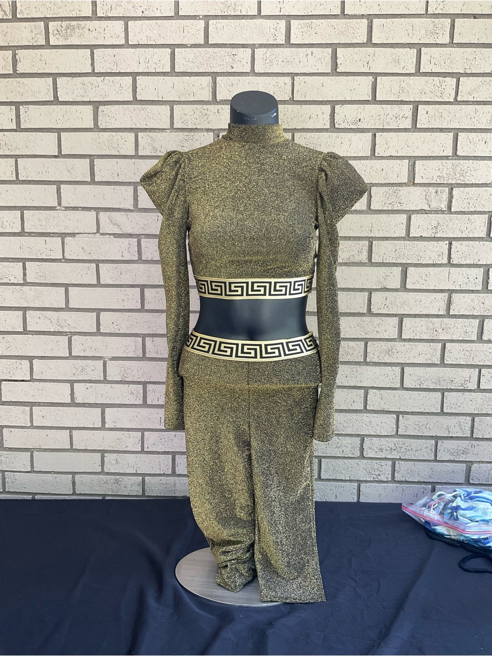 love J Olive Metallic Two-Piece Jumpsuit with Greek Key Waistband